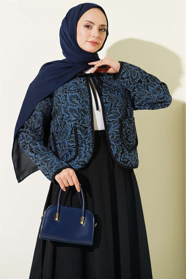 Floral Pattern Jacket and Skirt 2 Piece Set, Blue