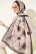 Floral Pattern Detailed Bamboo Kash Shawl Dark Brown