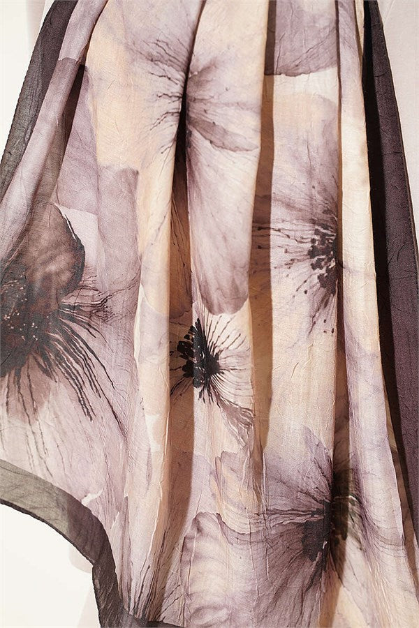 Floral Pattern Detailed Bamboo Kash Shawl Dark Brown
