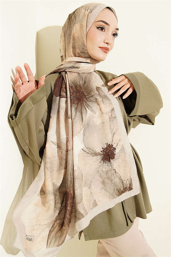 Floral Pattern Detailed Bamboo Krasnoye Shawl Beige