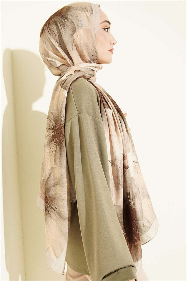 Floral Pattern Detailed Bamboo Krasnoye Shawl Beige