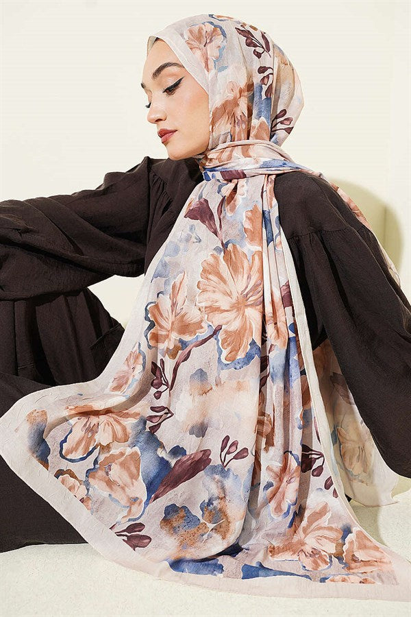 Floral Pattern Detailed Bamboo Krasnoye Shawl Beige