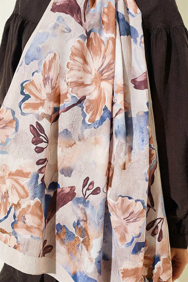 Floral Pattern Detailed Bamboo Krasnoye Shawl Beige