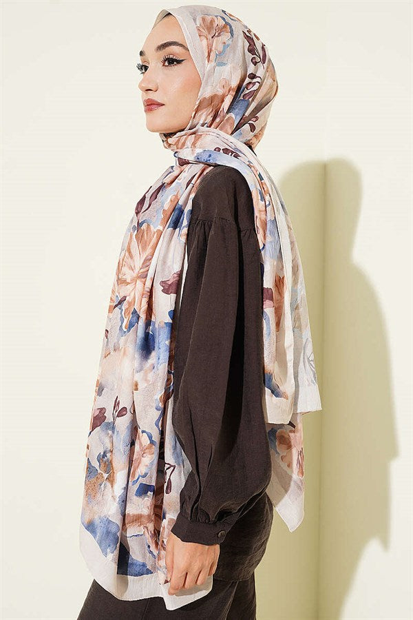 Floral Pattern Detailed Bamboo Krasnoye Shawl Beige