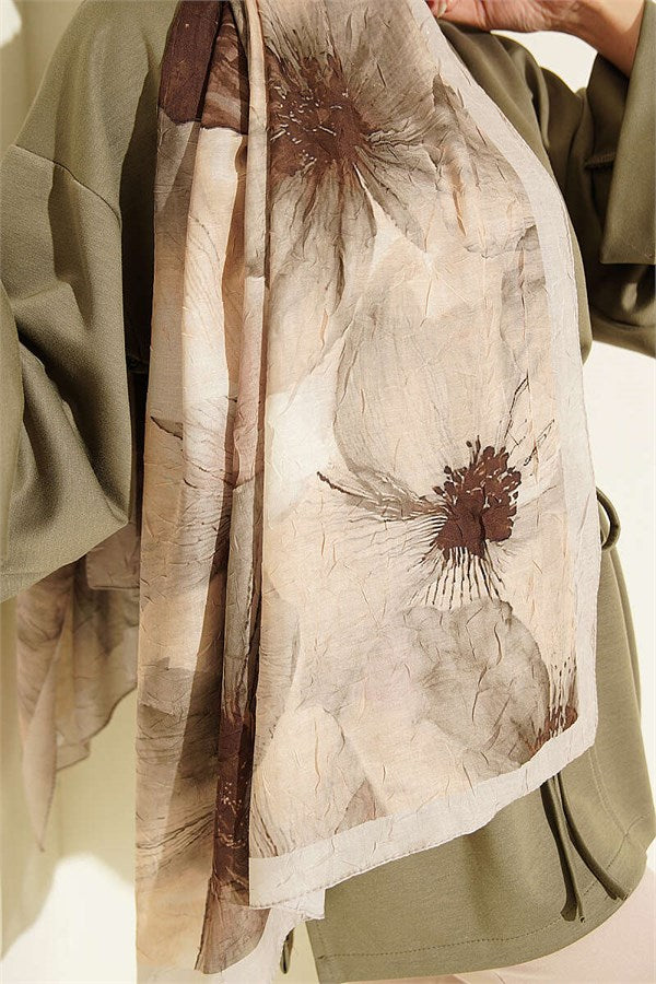 Floral Pattern Detailed Bamboo Krasnoye Shawl Beige