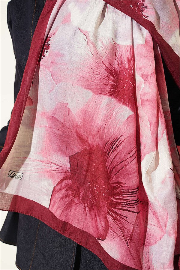 Floral Pattern Detailed Bamboo Krasnoye Shawl, Burgundy