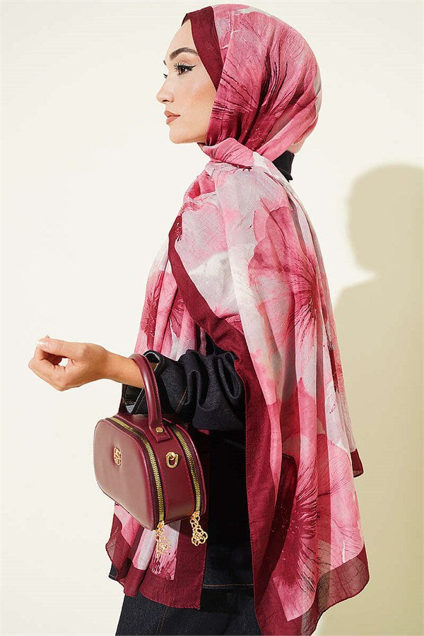 Floral Pattern Detailed Bamboo Krasnoye Shawl, Burgundy