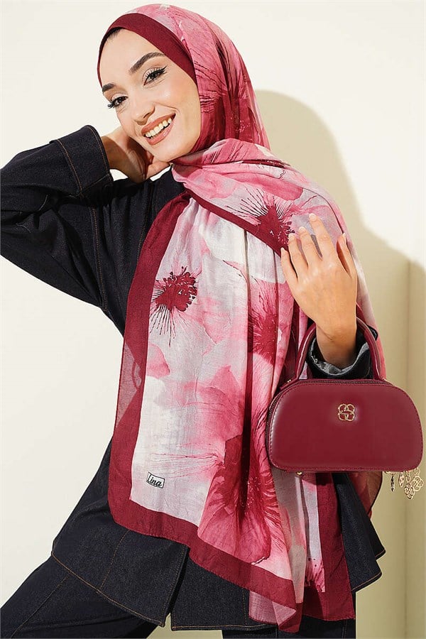 Floral Pattern Detailed Bamboo Krasnoye Shawl, Burgundy