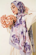 Floral Pattern Detailed Bamboo Crash Shawl Grey