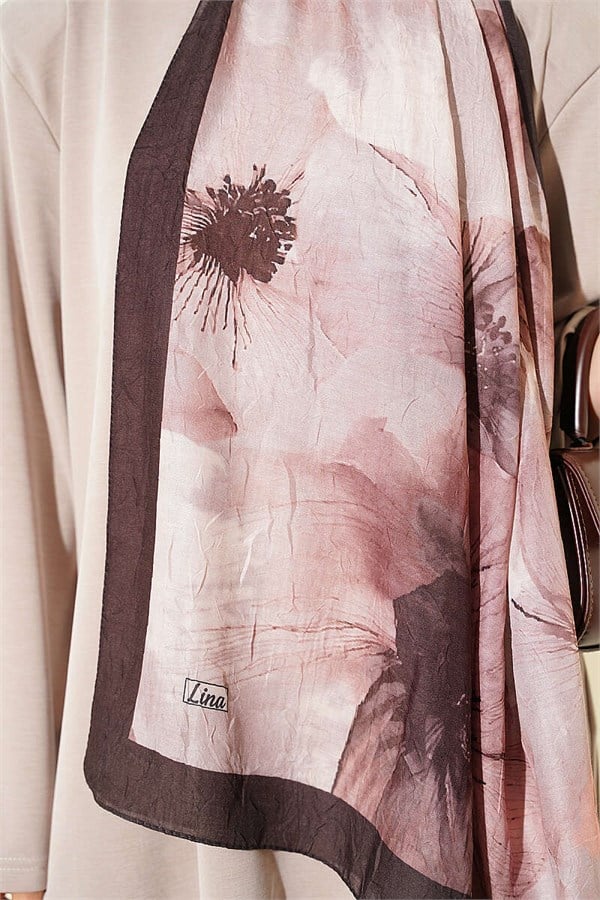 Floral Pattern Detailed Bamboo Kash Shawl Chestnut