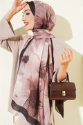 Floral Pattern Detailed Bamboo Kash Shawl Chestnut