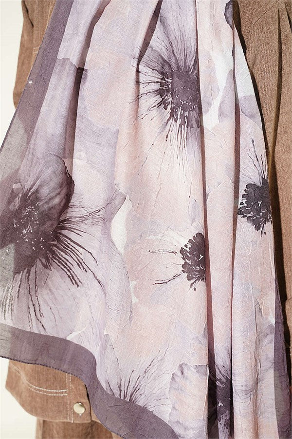 Floral Pattern Detailed Bamboo Crash Scarf Dark Mink