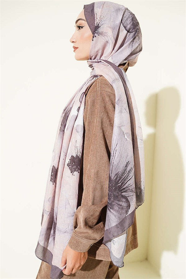 Floral Pattern Detailed Bamboo Crash Scarf Dark Mink