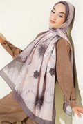 Floral Pattern Detailed Bamboo Crash Scarf Dark Mink