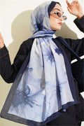 Floral Pattern Detail Bamboo Crash Scarf Navy Blue