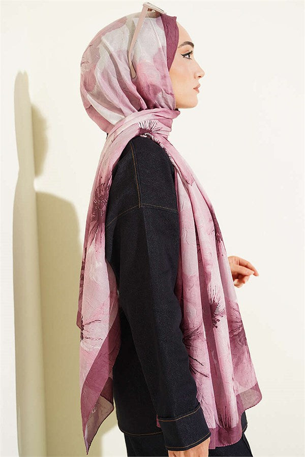 Floral Pattern Detailed Bamboo Crash Shawl Magenta