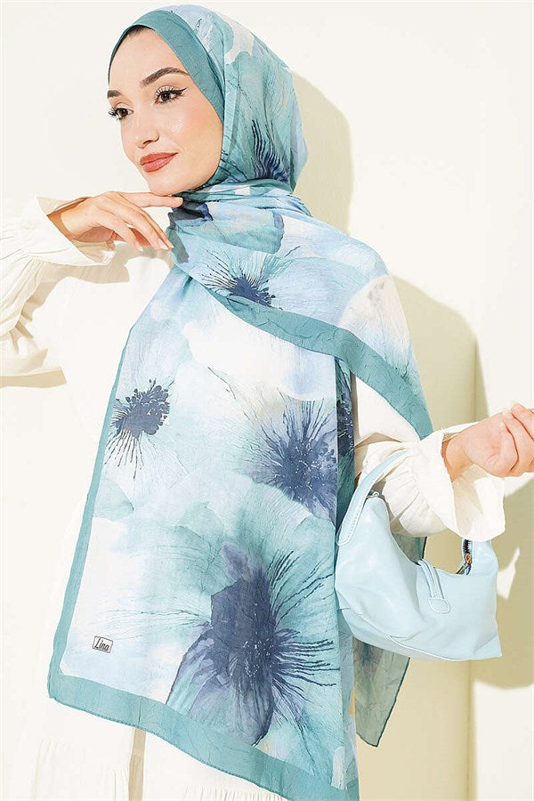 Floral Pattern Detailed Bamboo Krasnoye Shawl Mint