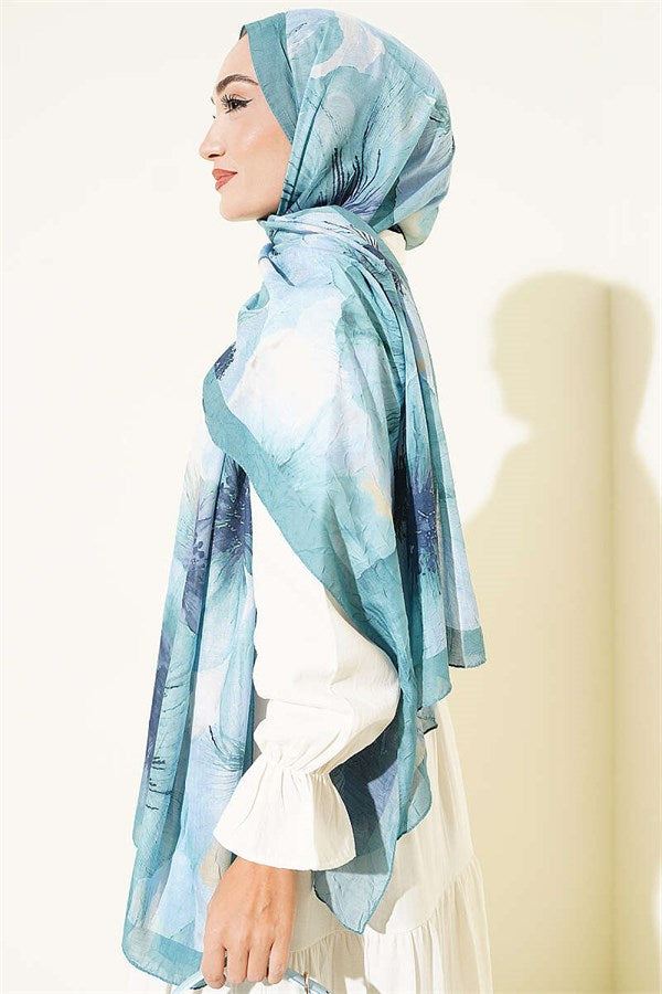 Floral Pattern Detailed Bamboo Krasnoye Shawl Mint