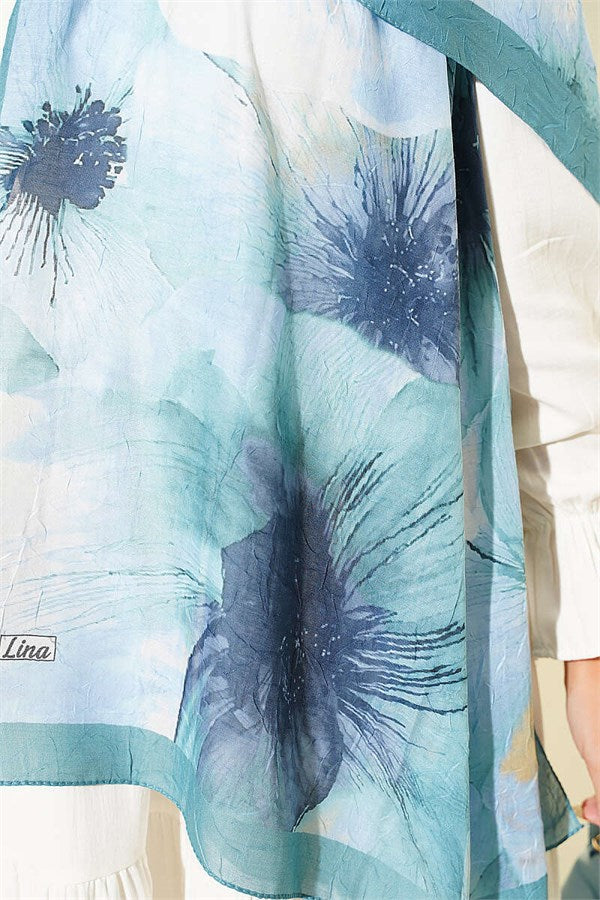 Floral Pattern Detailed Bamboo Krasnoye Shawl Mint