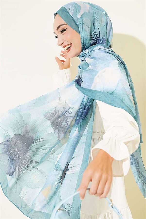 Floral Pattern Detailed Bamboo Krasnoye Shawl Mint