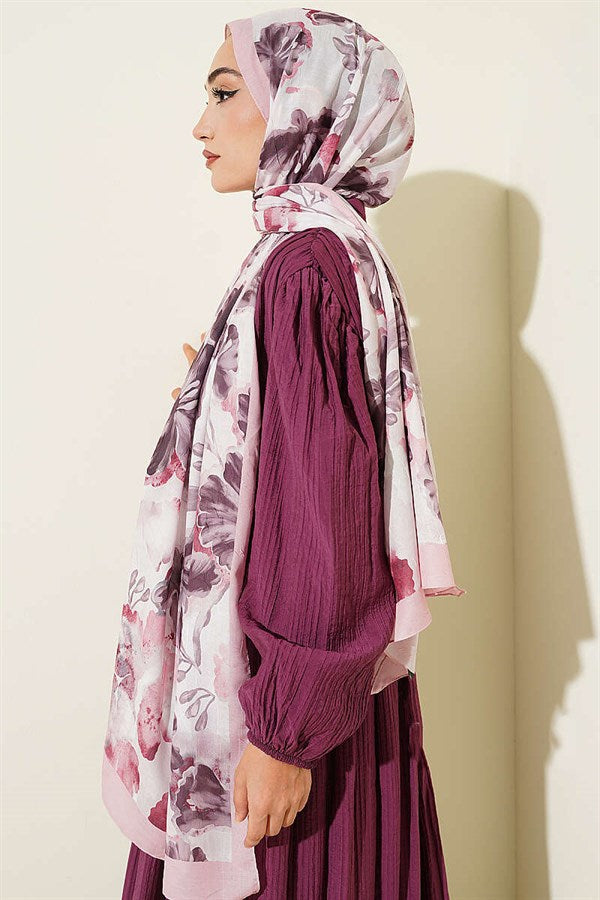 Floral Pattern Detailed Bamboo Crash Scarf Pink