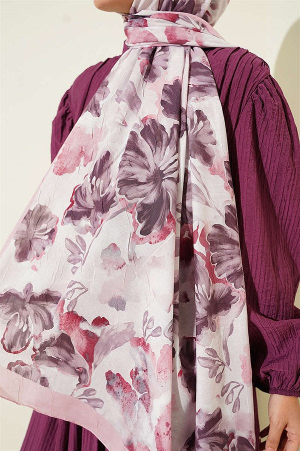 Floral Pattern Detailed Bamboo Crash Scarf Pink