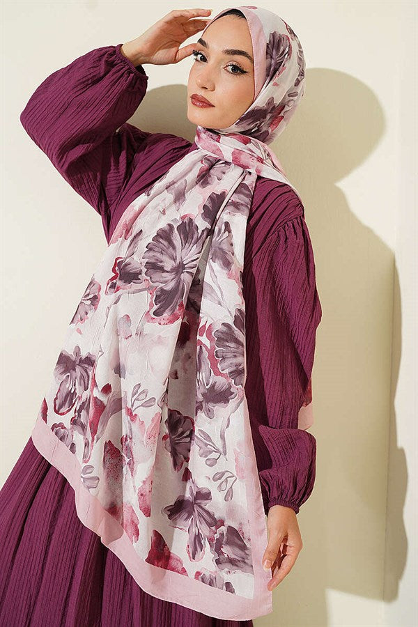 Floral Pattern Detailed Bamboo Crash Scarf Pink
