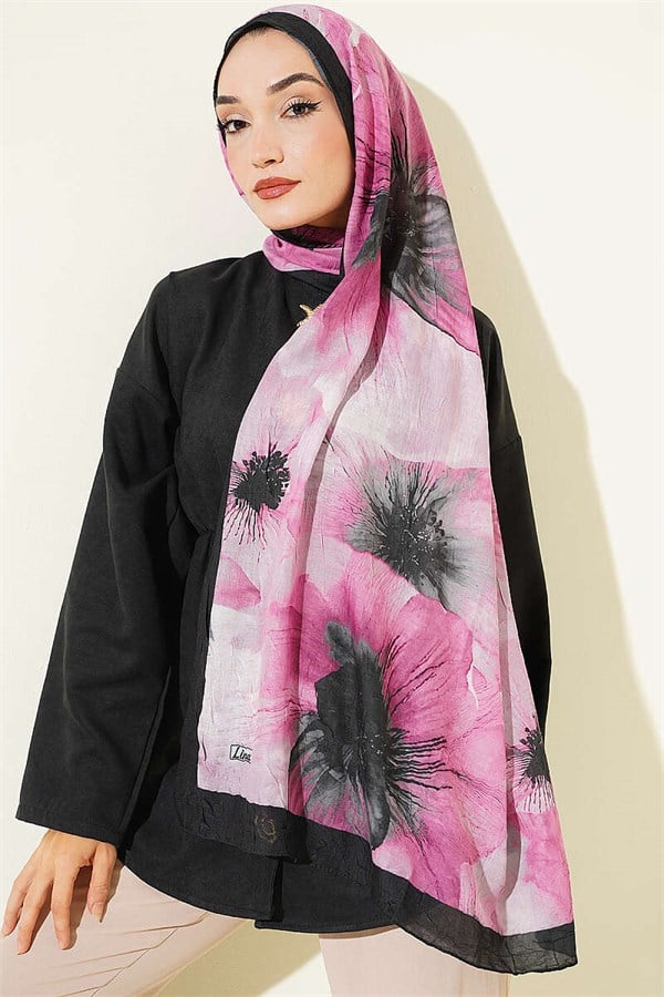 Floral Pattern Detailed Bamboo Krasnoye Shawl, Black