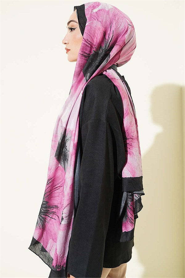 Floral Pattern Detailed Bamboo Krasnoye Shawl, Black