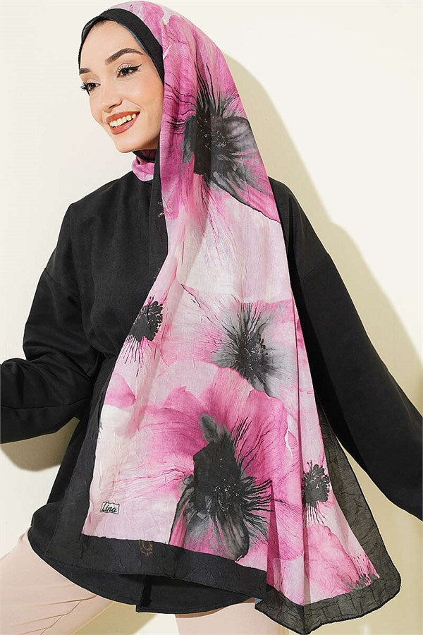 Floral Pattern Detailed Bamboo Krasnoye Shawl, Black