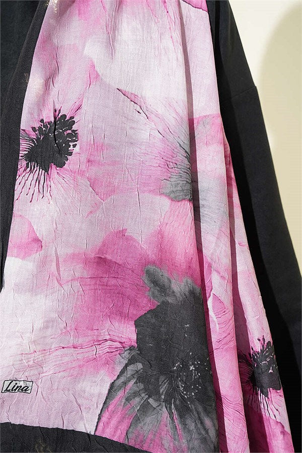 Floral Pattern Detailed Bamboo Krasnoye Shawl, Black