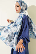 Floral Pattern Detailed Bamboo Krasnoye Scarf, Soft Blue