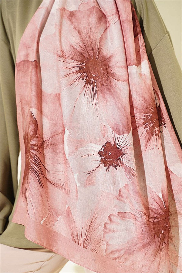 Floral Pattern Detailed Bamboo Crush Shawl Onion Peel