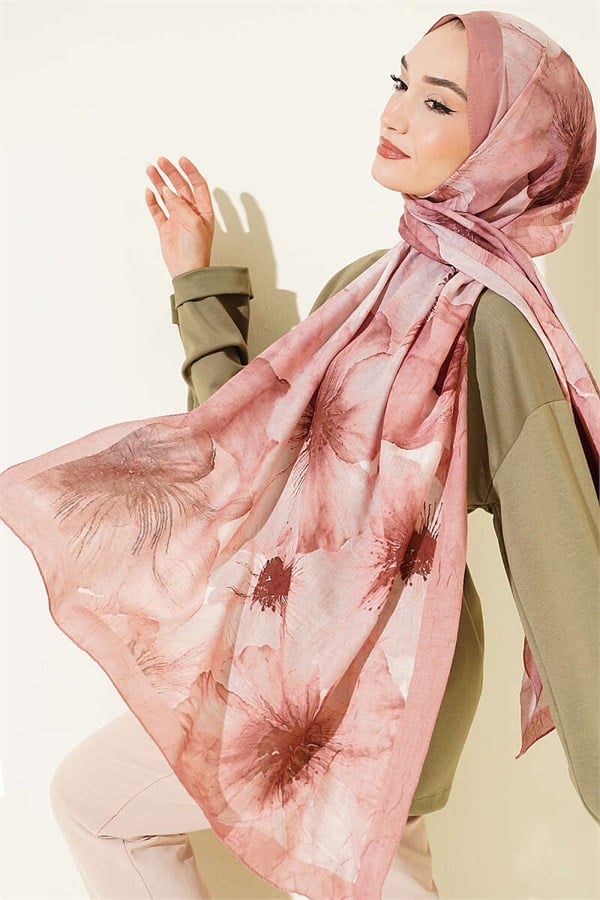 Floral Pattern Detailed Bamboo Crush Shawl Onion Peel