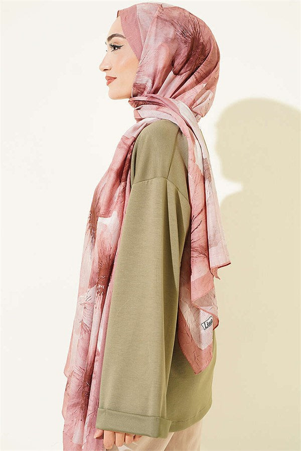 Floral Pattern Detailed Bamboo Crush Shawl Onion Peel