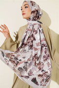 Floral Pattern Detailed Bamboo Crash Scarf Stone Grey