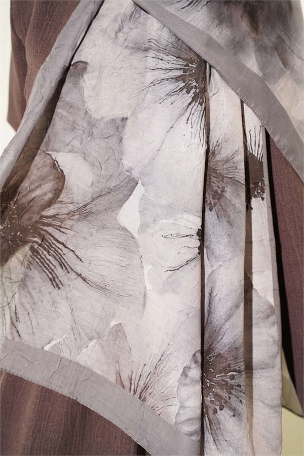 Floral Pattern Detailed Bamboo Kash Shawl, Mink