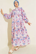 Floral Pattern Detail Half-Button Dress Lilac