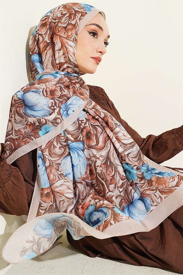 Floral Pattern French Silk Shawl Beige