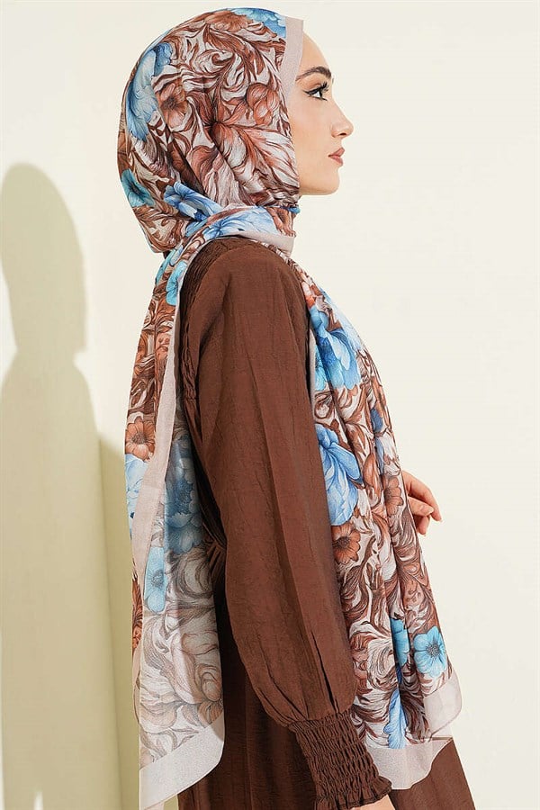 Floral Pattern French Silk Shawl Beige