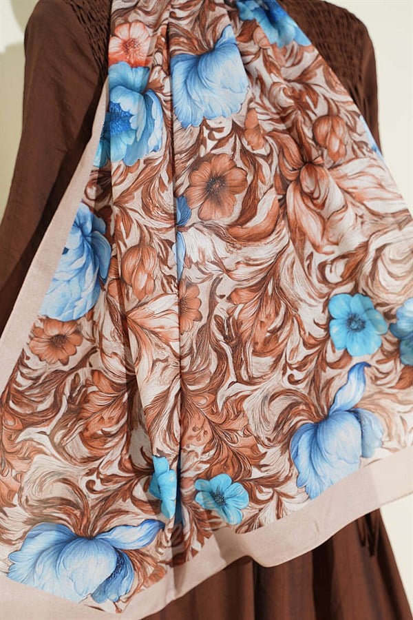 Floral Pattern French Silk Shawl Beige