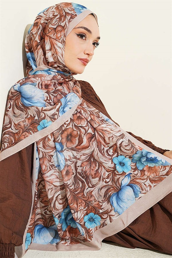 Floral Pattern French Silk Shawl Beige