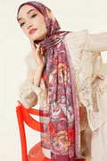 Floral Pattern French Silk Scarf, Burgundy