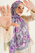 Floral Pattern French Silk Shawl, Smoke Grey