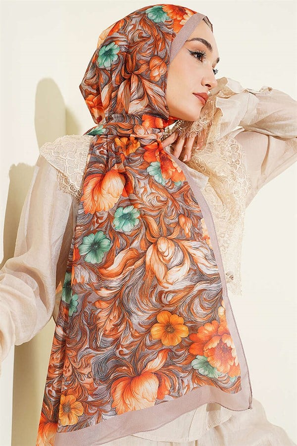 Floral Pattern French Silk Shawl Sand Beige