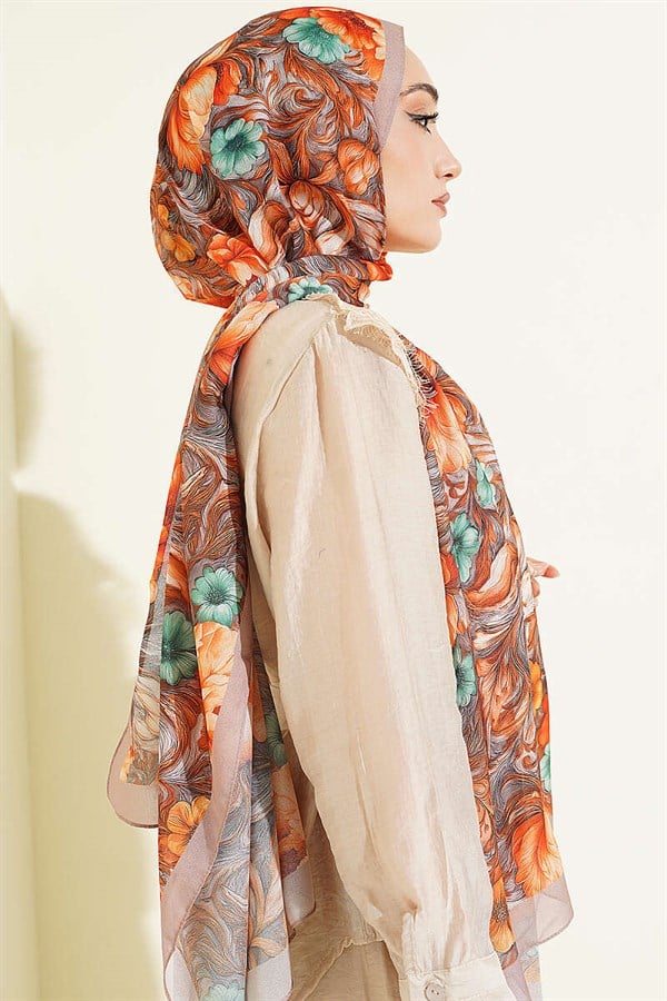 Floral Pattern French Silk Shawl Sand Beige