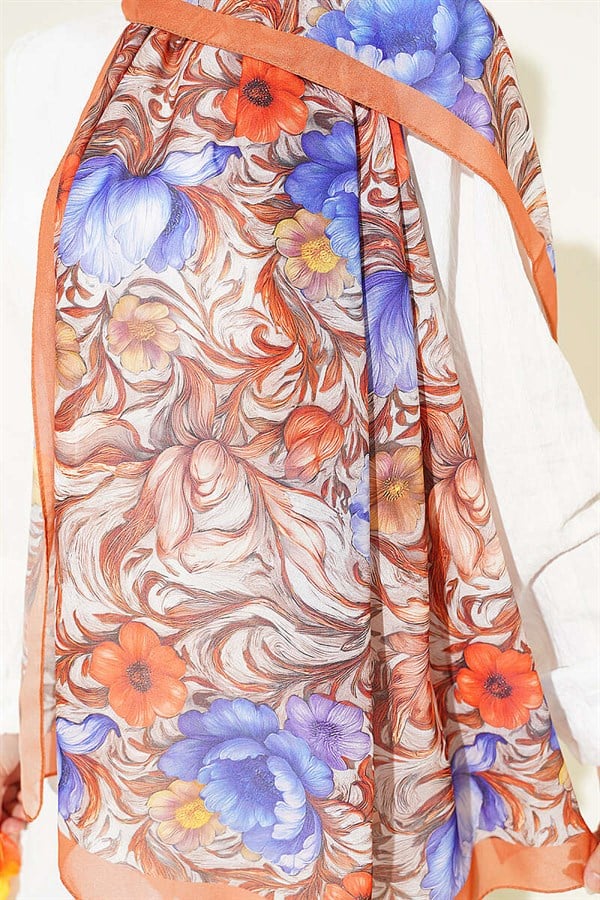 Floral Pattern French Silk Shawl Orange
