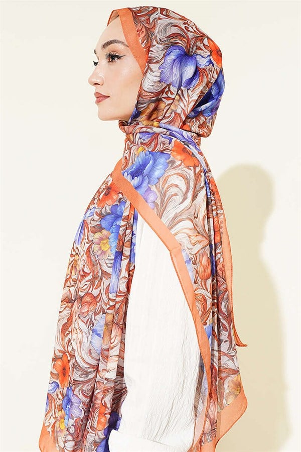 Floral Pattern French Silk Shawl Orange