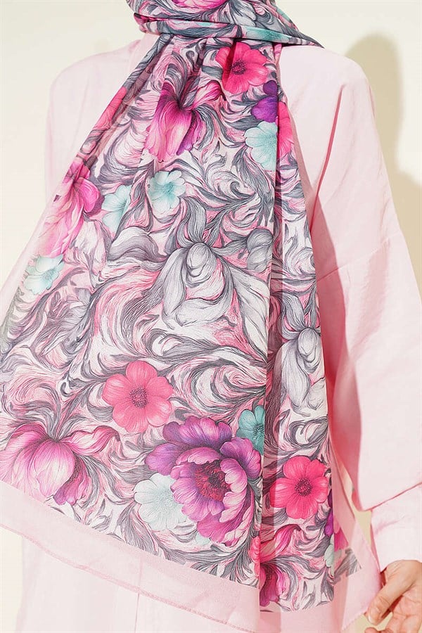 Floral Pattern French Silk Shawl Pink
