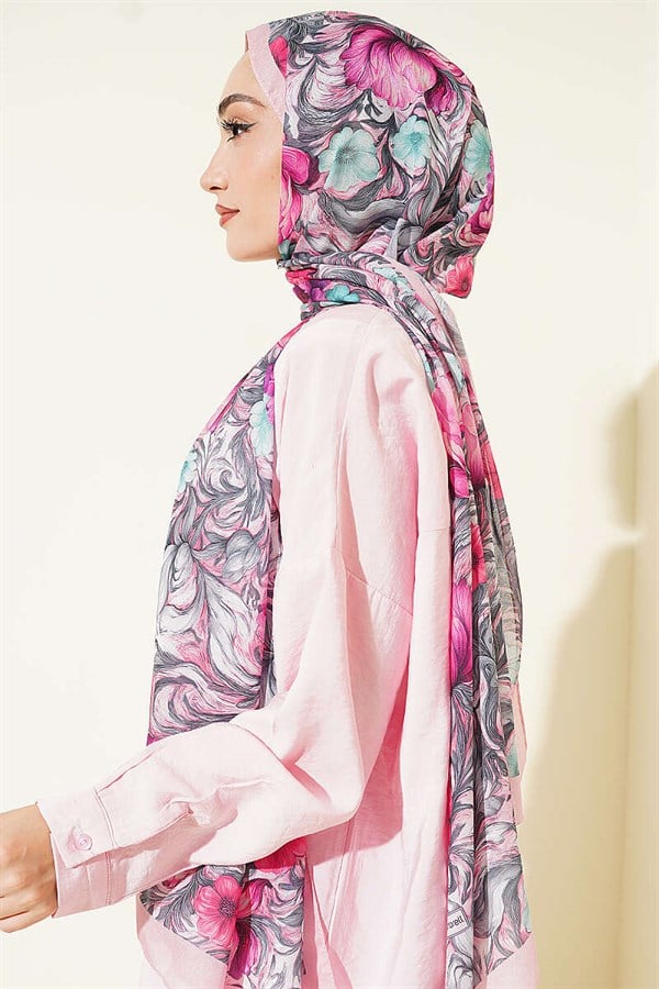 Floral Pattern French Silk Shawl Pink